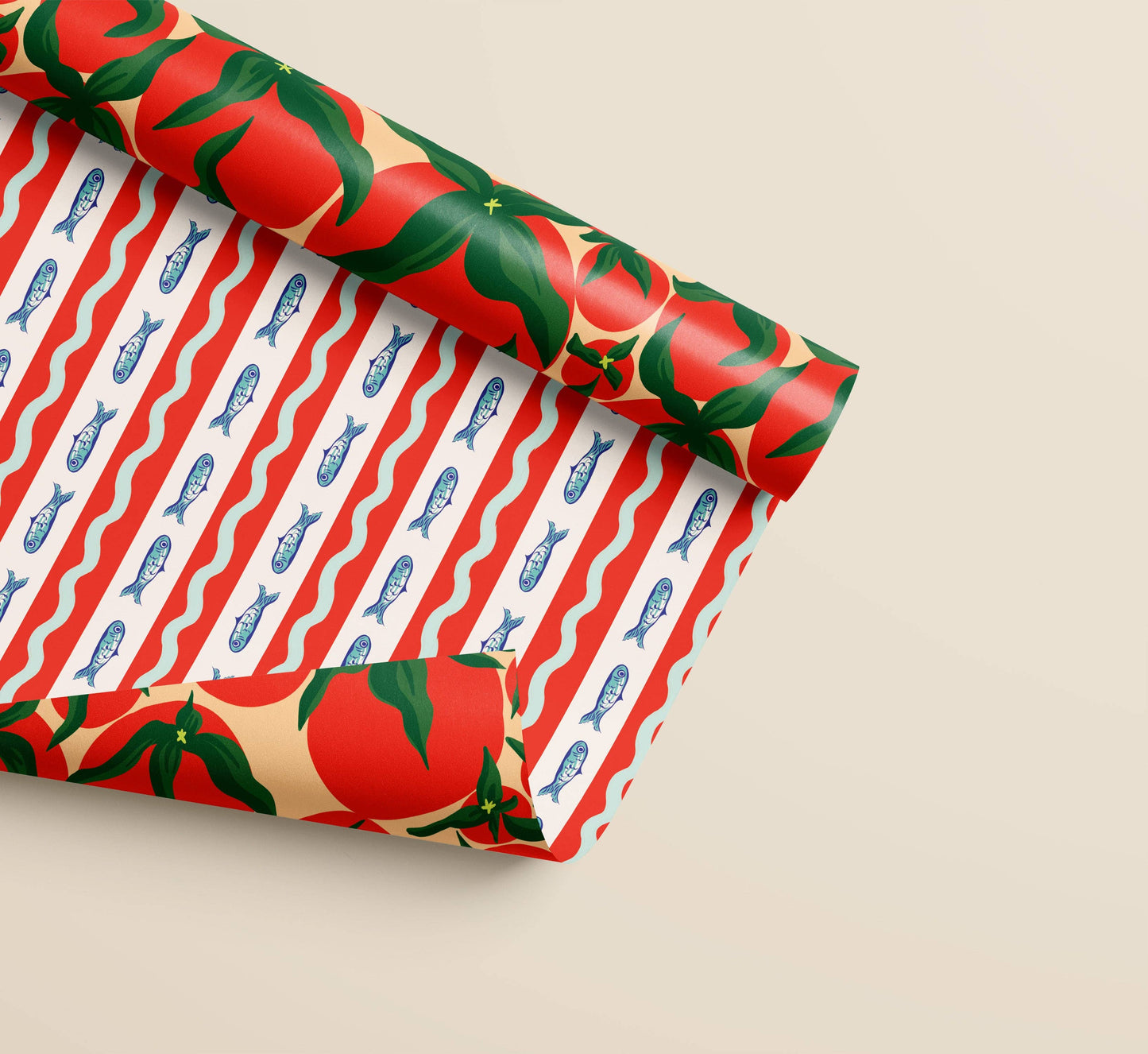 Squiggle Sardine Stripe & Tomato Double Sided Gift Wrap Set