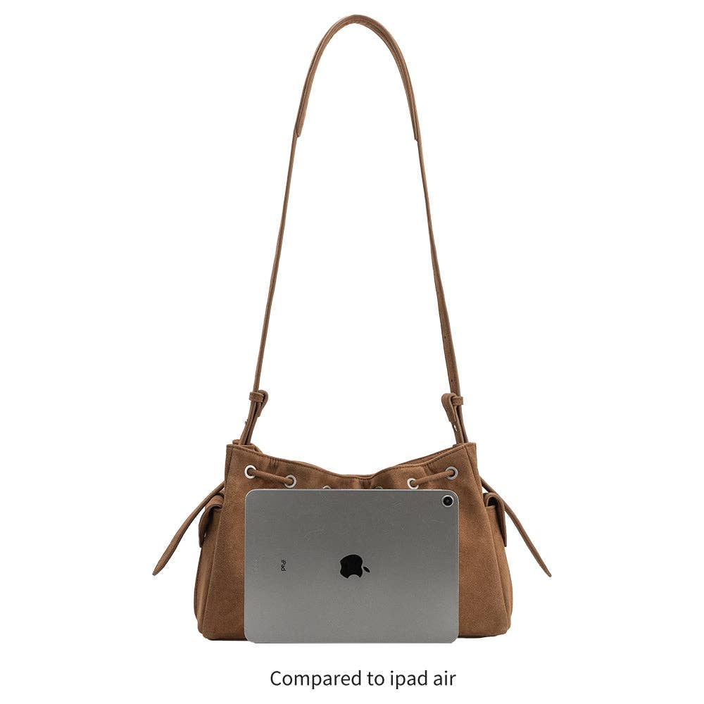 Rhuby Chocolate Recycled Vegan Suede Shoulder Bag