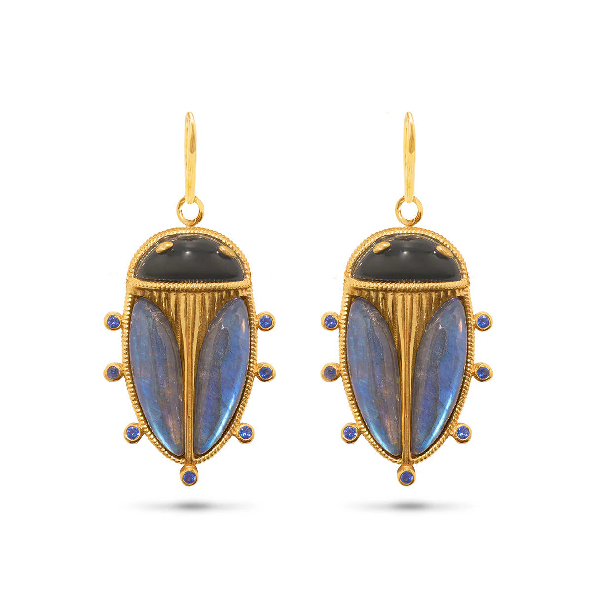Scarab Petite Drop Earrings in Lab,Black Agate