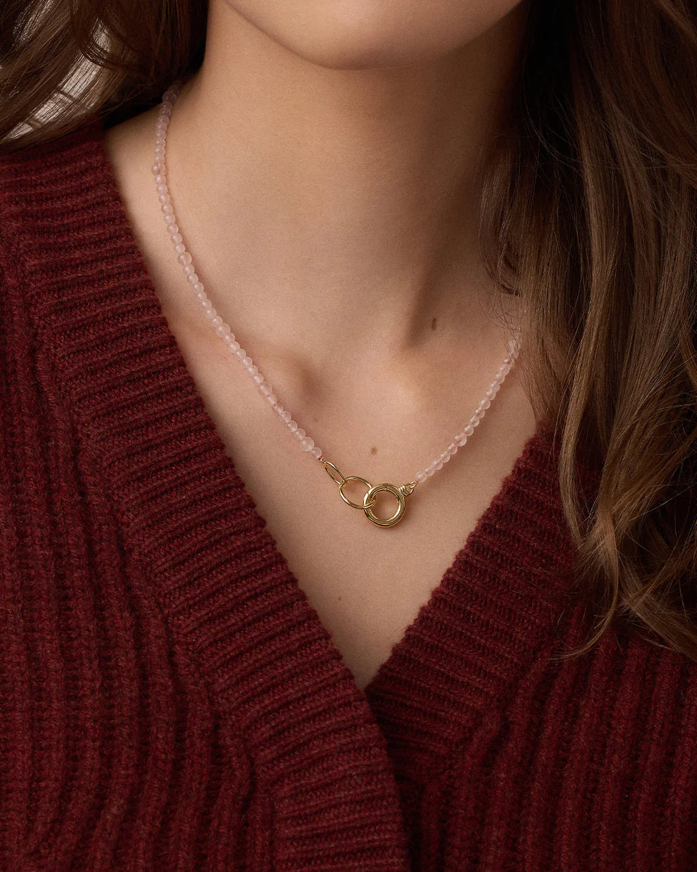 Power Gemstone Beaded Necklace- Rose Quartz