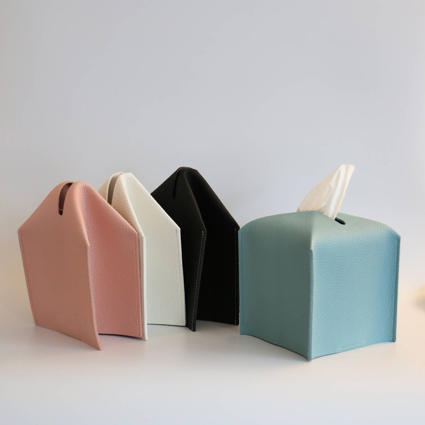 Vegan Leather Tissue Box Cover - Square: Blue