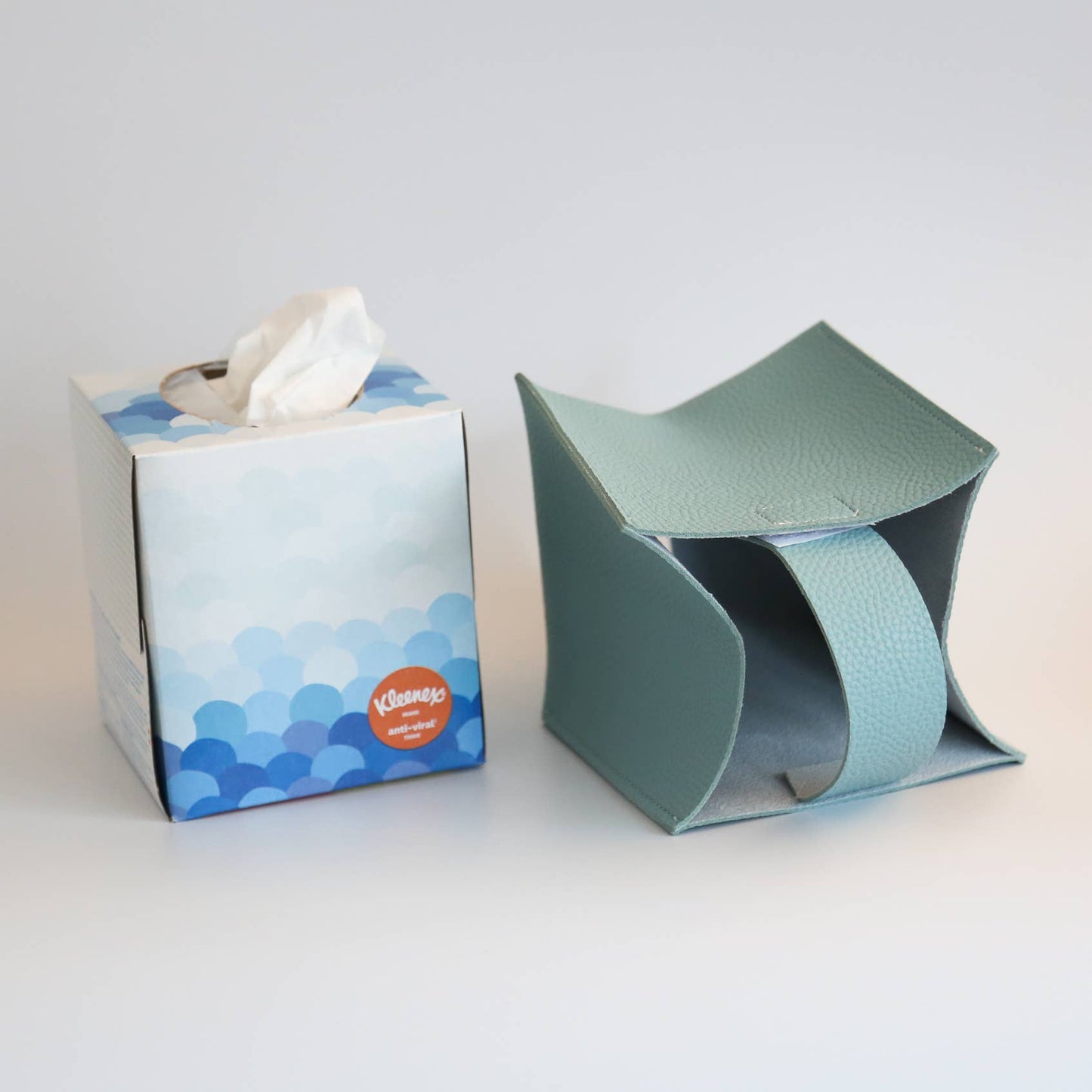Vegan Leather Tissue Box Cover - Square: Blue
