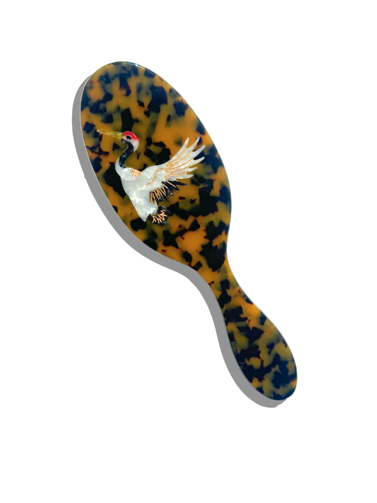 Hand-painted Crane Acetate 2-1 Daily Hair Brush | Eco-Friend