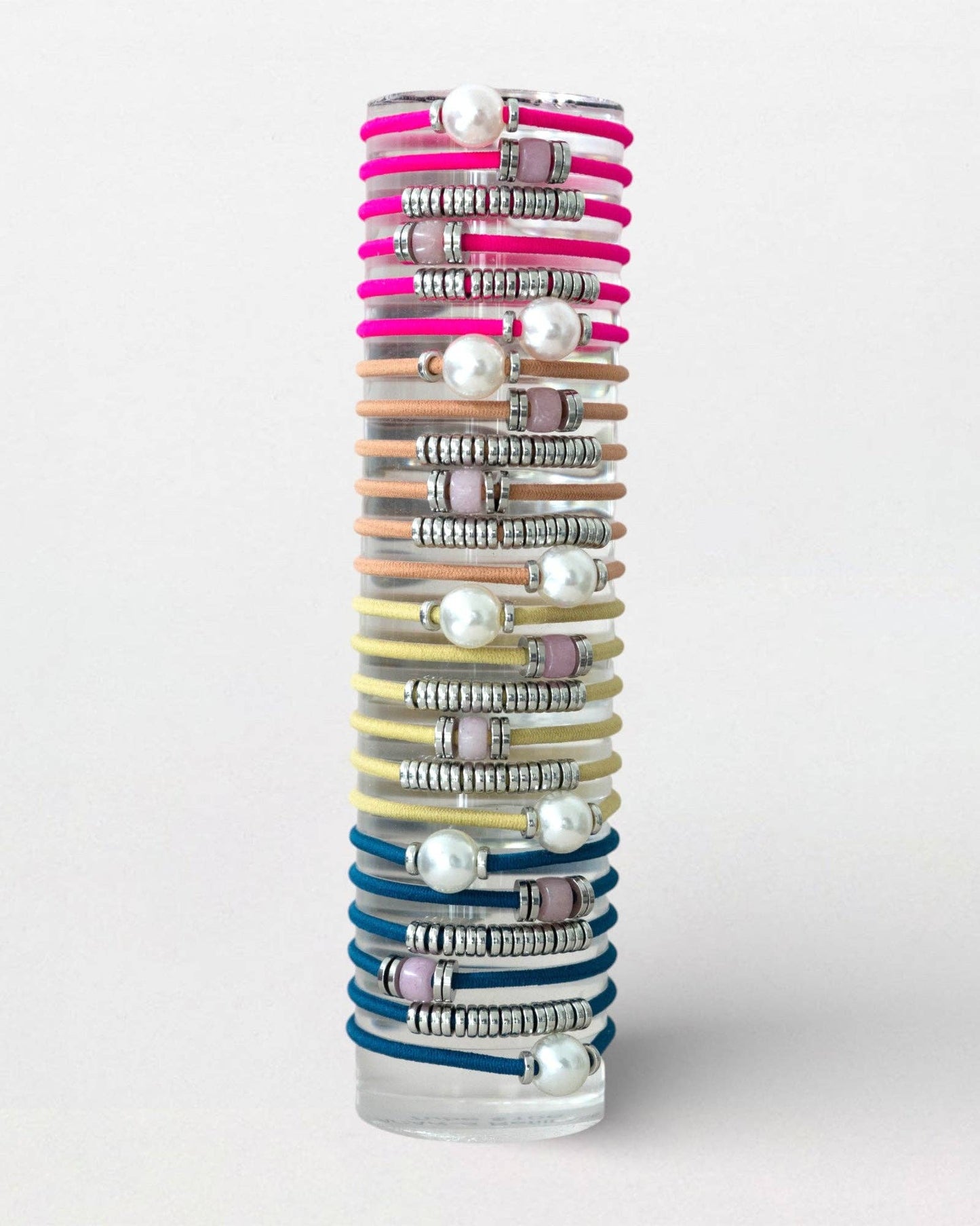ASSORTED CARIBBEAN - MIX & MATCH / BRACELET / HAIRTIES / SPRING / SUMMER / 24 pcs: CARIBBEAN / ACRLYIC TUBE / GOLD