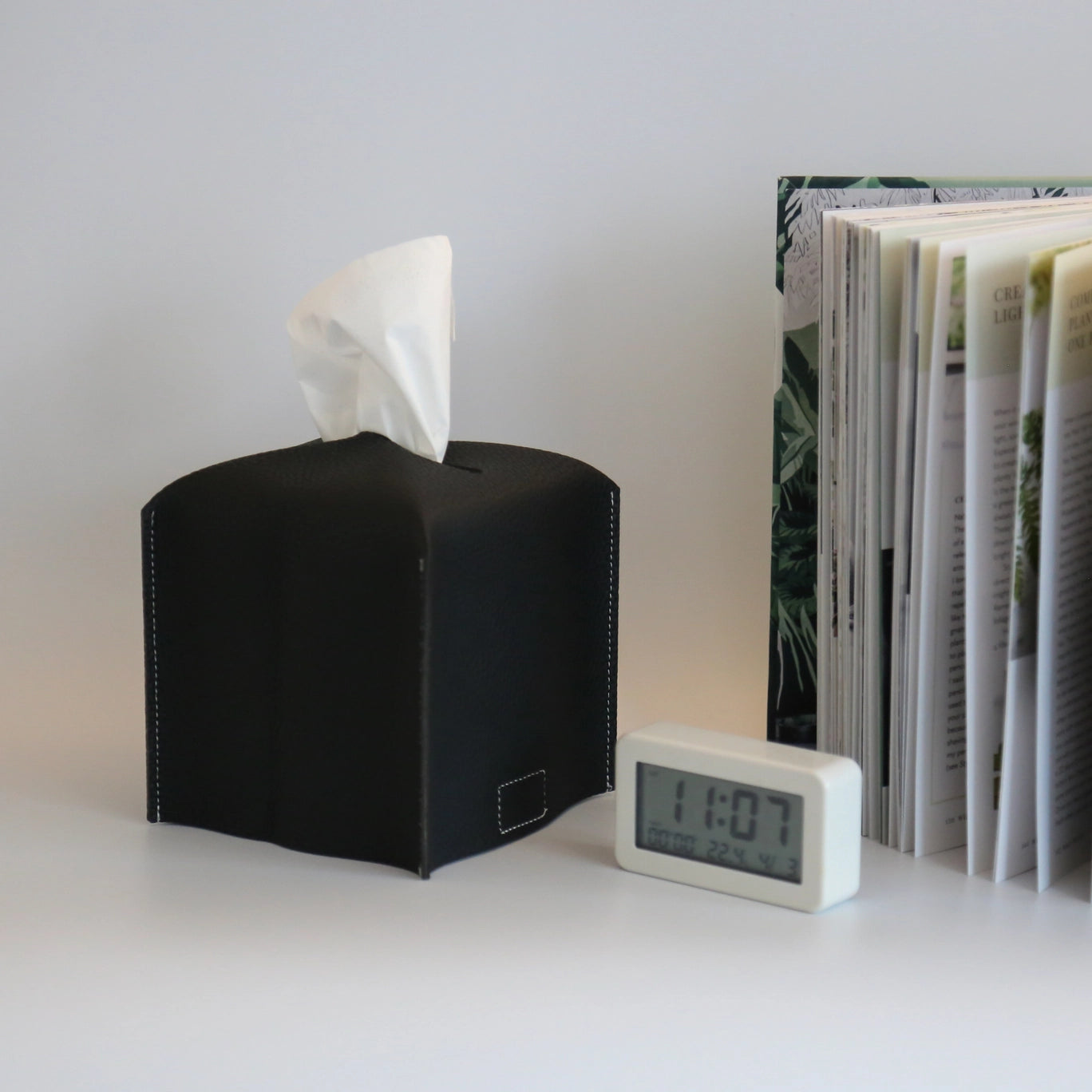 Vegan Leather Square Tissue Box Cover - Black