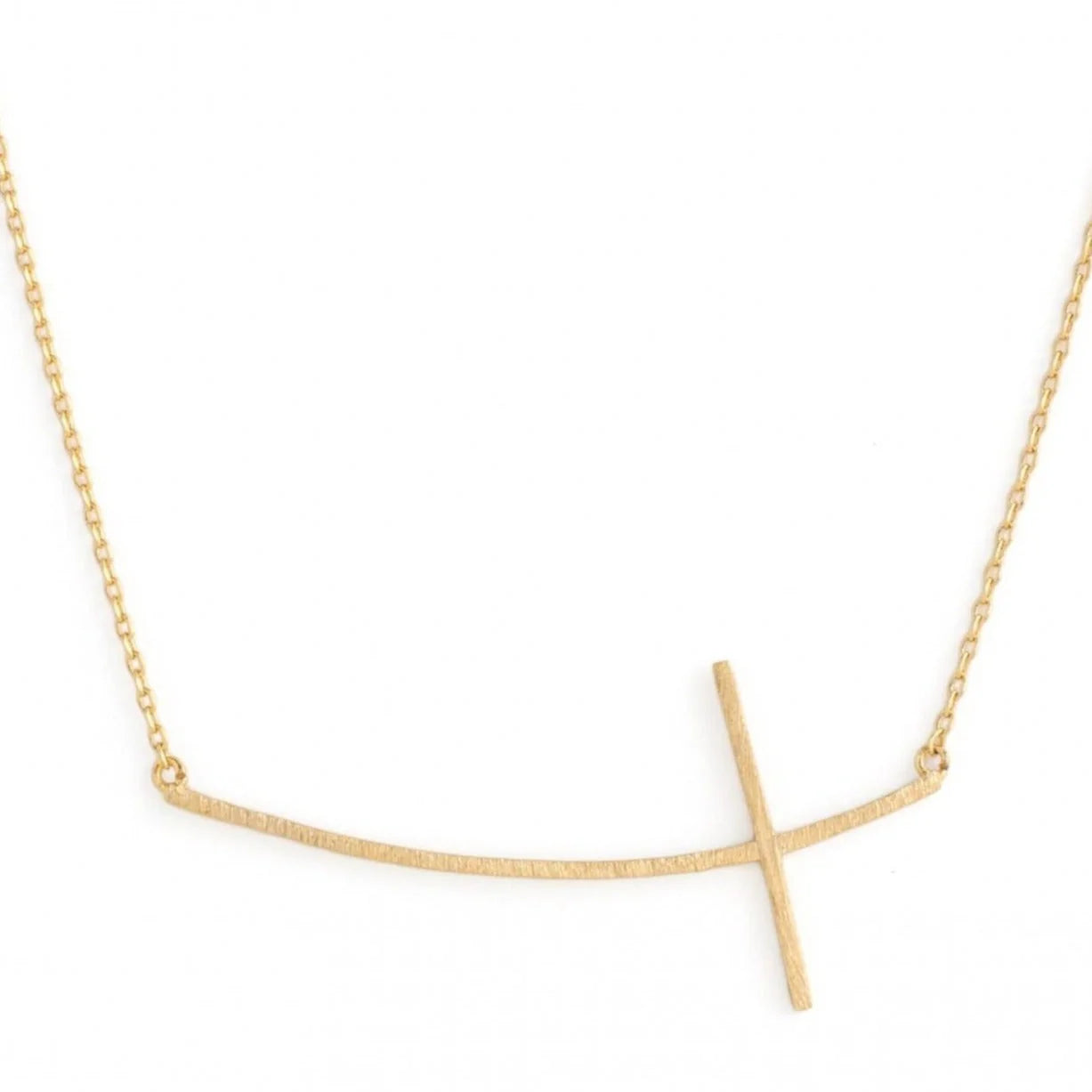 Large Brushed Side Cross Necklace- Gold