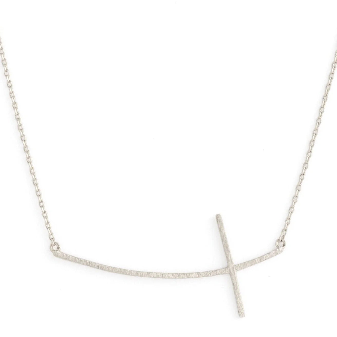 Large Brushed Side Cross Necklace- Silver