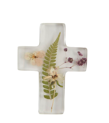 Dried Flower Resin Cross with Fern