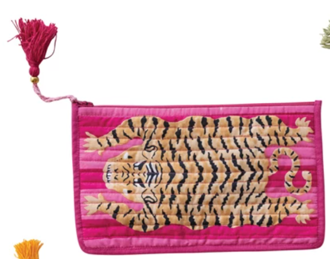 Cotton Voile Printed Zip Pouch with Interior Coating, 4 Colors
