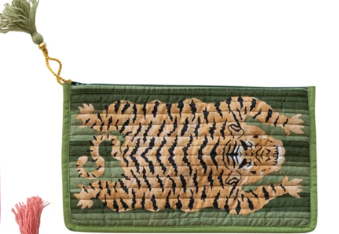 Cotton Voile Printed Zip Pouch with Interior Coating, 4 Colors