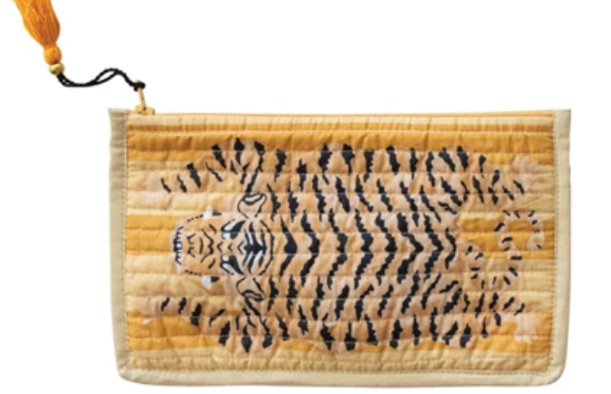 Cotton Voile Printed Zip Pouch with Interior Coating, 4 Colors