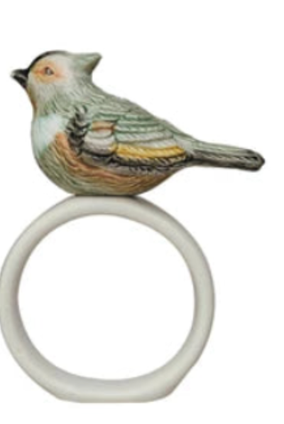 Stoneware Napkin Ring w/ Perched Bird, 3 Styles
