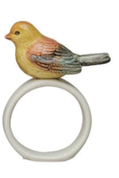 Stoneware Napkin Ring w/ Perched Bird, 3 Styles