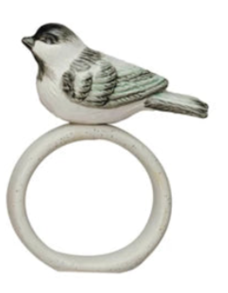 Stoneware Napkin Ring w/ Perched Bird, 3 Styles