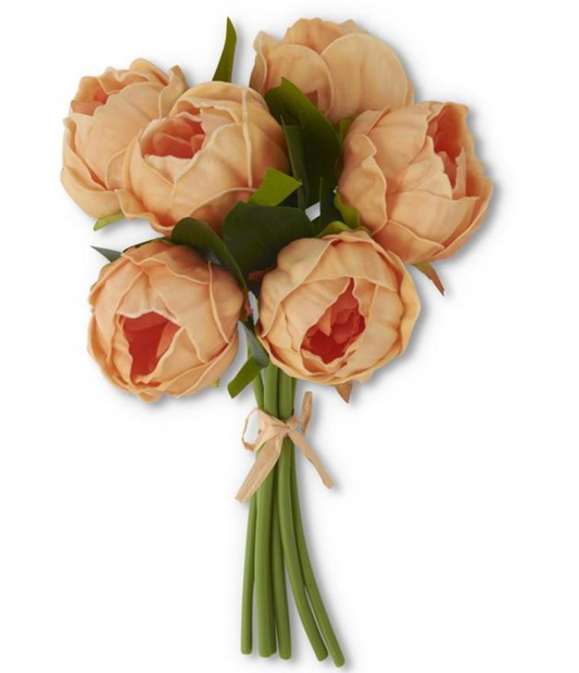 12 Inch Peach Real Touch Peony Bundle (6 Stem)