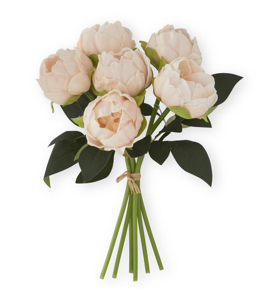 12 Inch Light Peach Real Touch Peony Bundle (6 Stem)