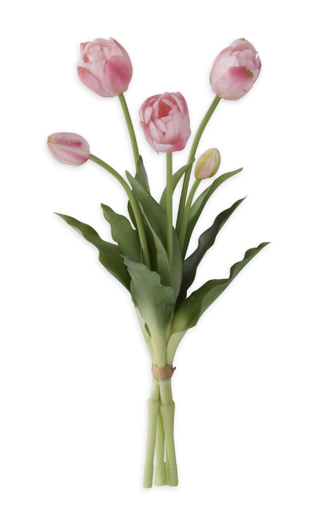 15 Inch Pink Real Touch Tulip Bud & Bloom Bundle UV Protected (5 Stem)