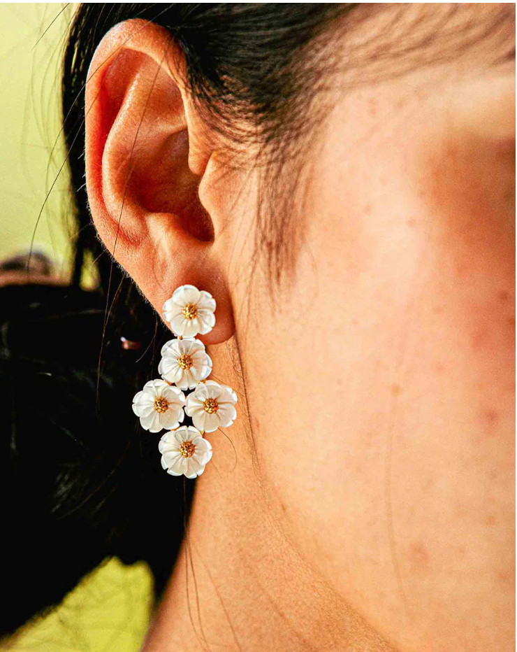 Mermaid Garden Floral Petite Post Drop Earrings - MOP/Gold
