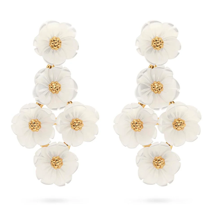Mermaid Garden Floral Petite Post Drop Earrings - MOP/Gold