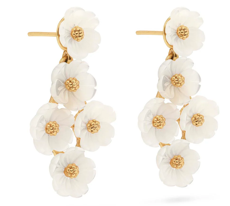 Mermaid Garden Floral Petite Post Drop Earrings - MOP/Gold