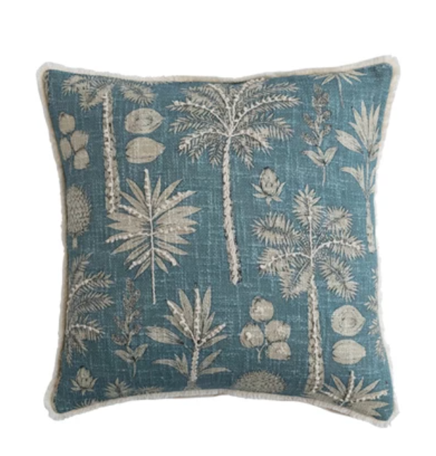 18" Square Cotton Slub Pillow with Eyelash Fringe, 2 Colors