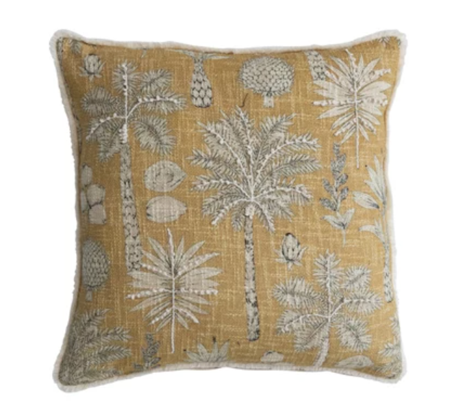18" Square Cotton Slub Pillow with Eyelash Fringe, 2 Colors