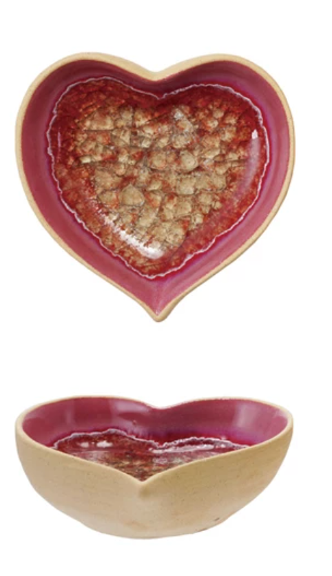 Stoneware Heart Shaped Dish, 2 Colors (Each One Will Vary)