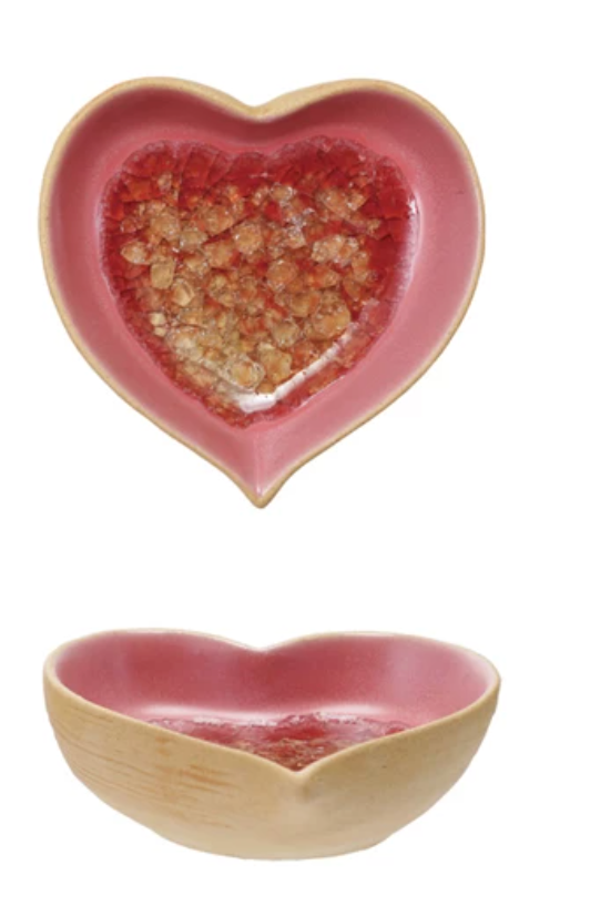 Stoneware Heart Shaped Dish, 2 Colors (Each One Will Vary)