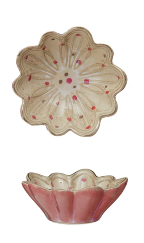 Decorative Stoneware Dish w/ Hand-Painted Dots & Electroplating, 2 Styles