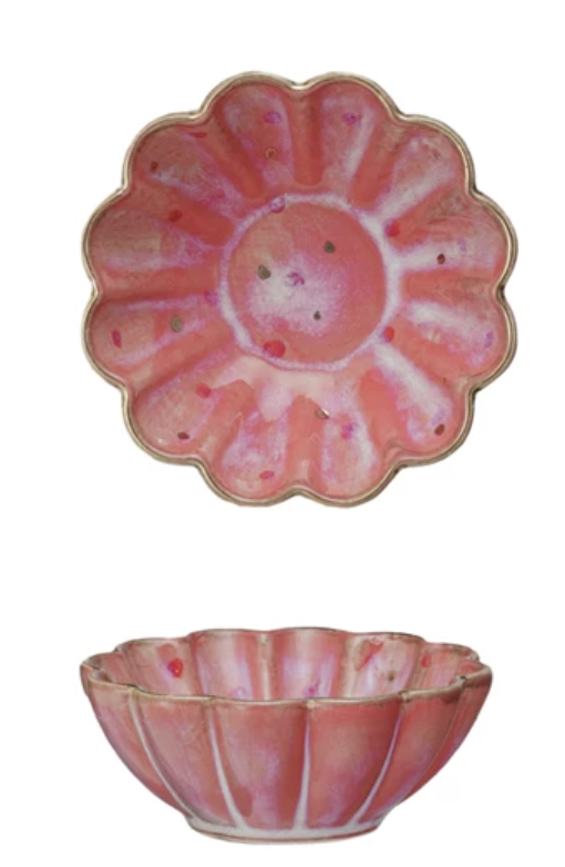 Decorative Stoneware Dish w/ Hand-Painted Dots & Electroplating, 2 Styles