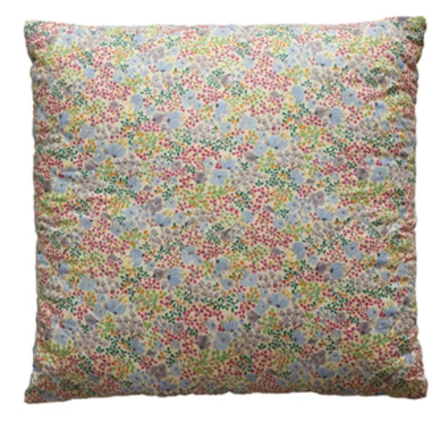18" Cotton Printed Pillow with Ditsy Floral Pattern, 4 Styles