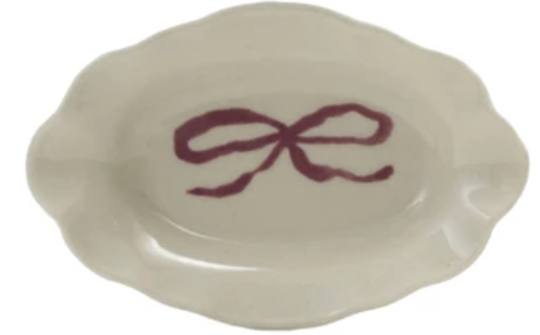 Stoneware Scalloped Dish with Bow, 4 Colors