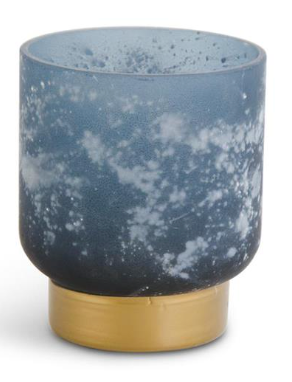 Frosted Blue Glass Containers w/Gold Bases