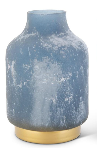 Frosted Blue Glass Containers w/Gold Bases