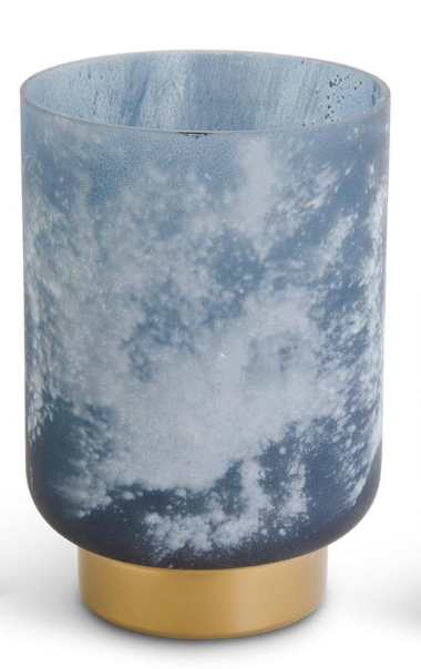 Frosted Blue Glass Containers w/Gold Bases