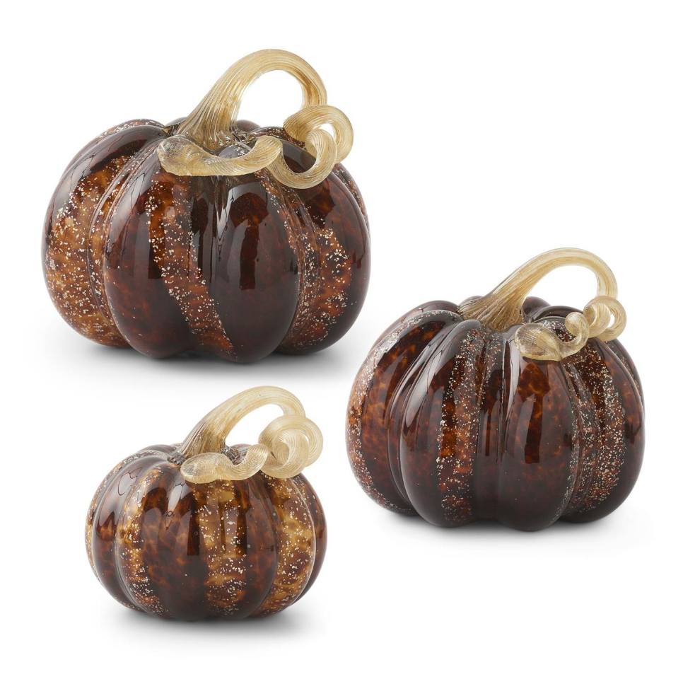 Brown Speckled Handblown Glass Pumpkins- 3 Sizes