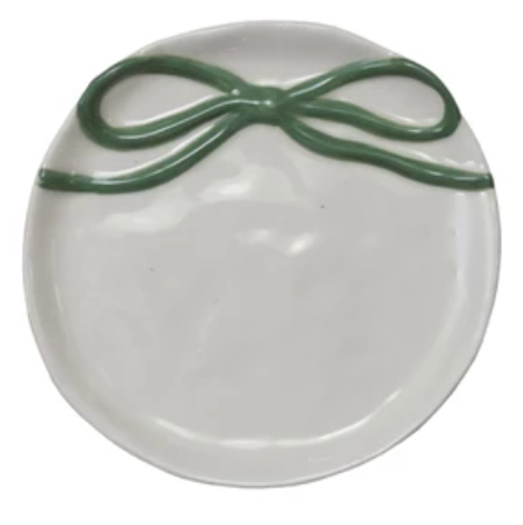 4-1/4" Round Stoneware Dish with Bow, 4 Colors