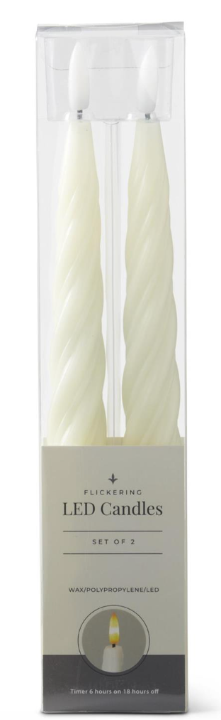 Set of 2 9.75 Inch Cream Spiral LED Taper Candles w/Timer