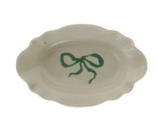 Stoneware Scalloped Dish with Bow, 4 Colors
