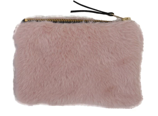 Faux Fur Fabric Zip Pouch with Interior Lining, 4 Colors
