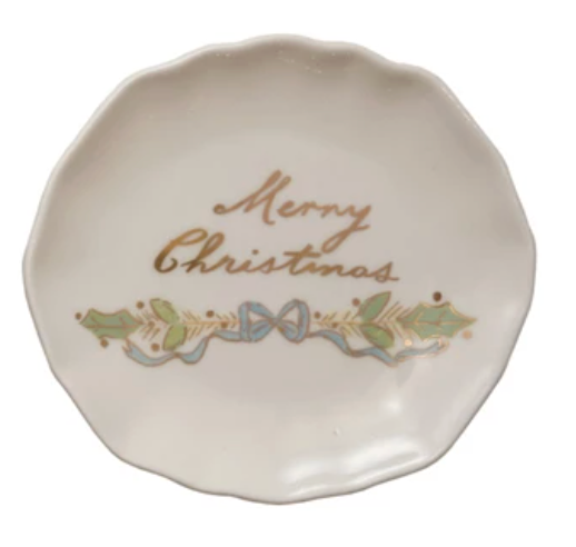 Stoneware Scalloped Plate with Gold Electroplating, Carol Sayings