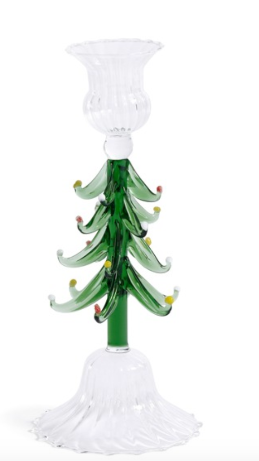 Holiday Tree Taper Holder-8.25", Clear + Green