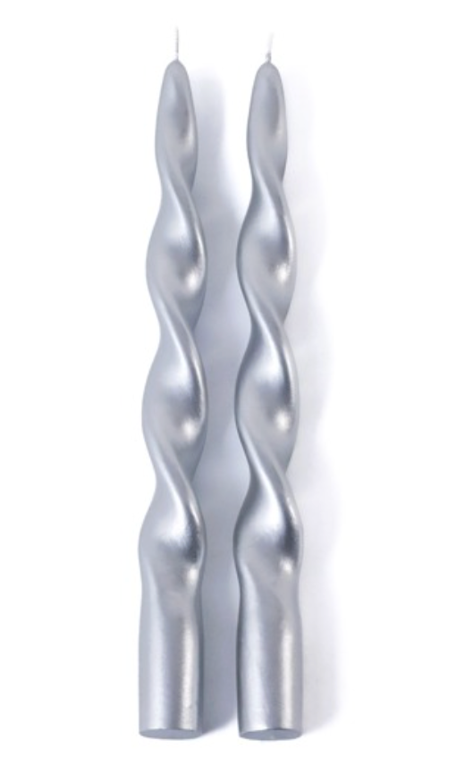 Set of 2 metallic twisted taper candle,10''H - SILVER