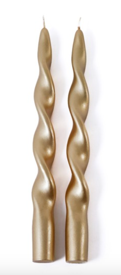 Set of 2 metallic twisted taper candle,10''H - GOLD