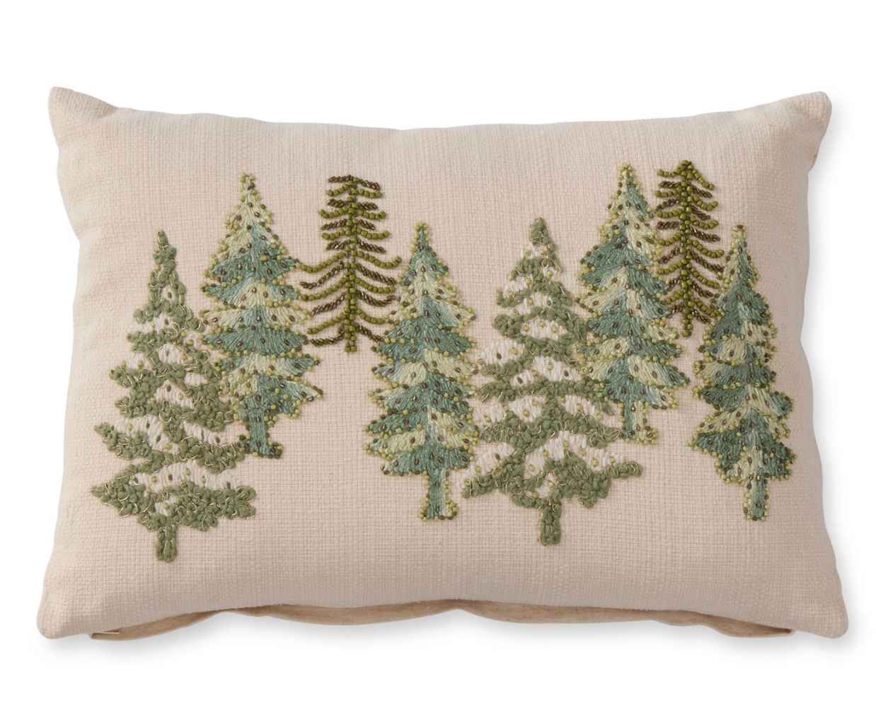 Cream Cotton Linen Lumbar Beaded Christmas Tree Pillow-14"