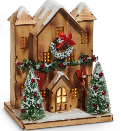 9" Lighted Lodge Houses- 3 Styles