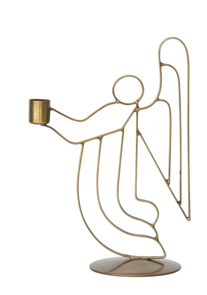 Metal Angel Taper Holders- Antique Brass Finish, 2 sizes