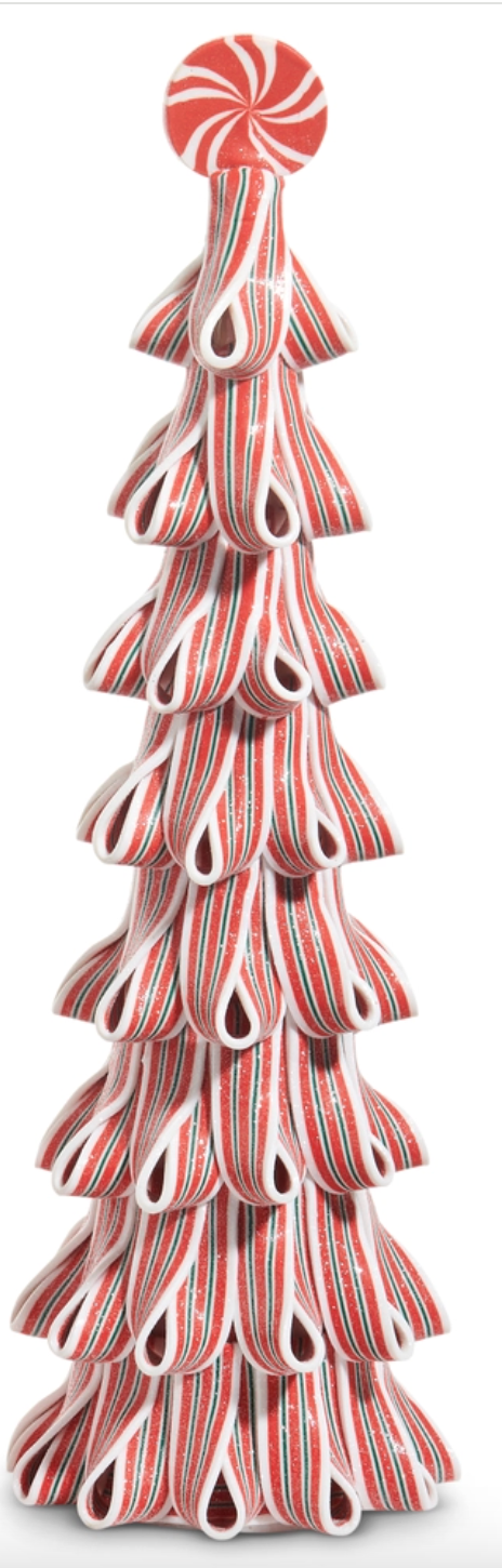 18" Red and White Ribbon Candy Trees- 2 Sizes