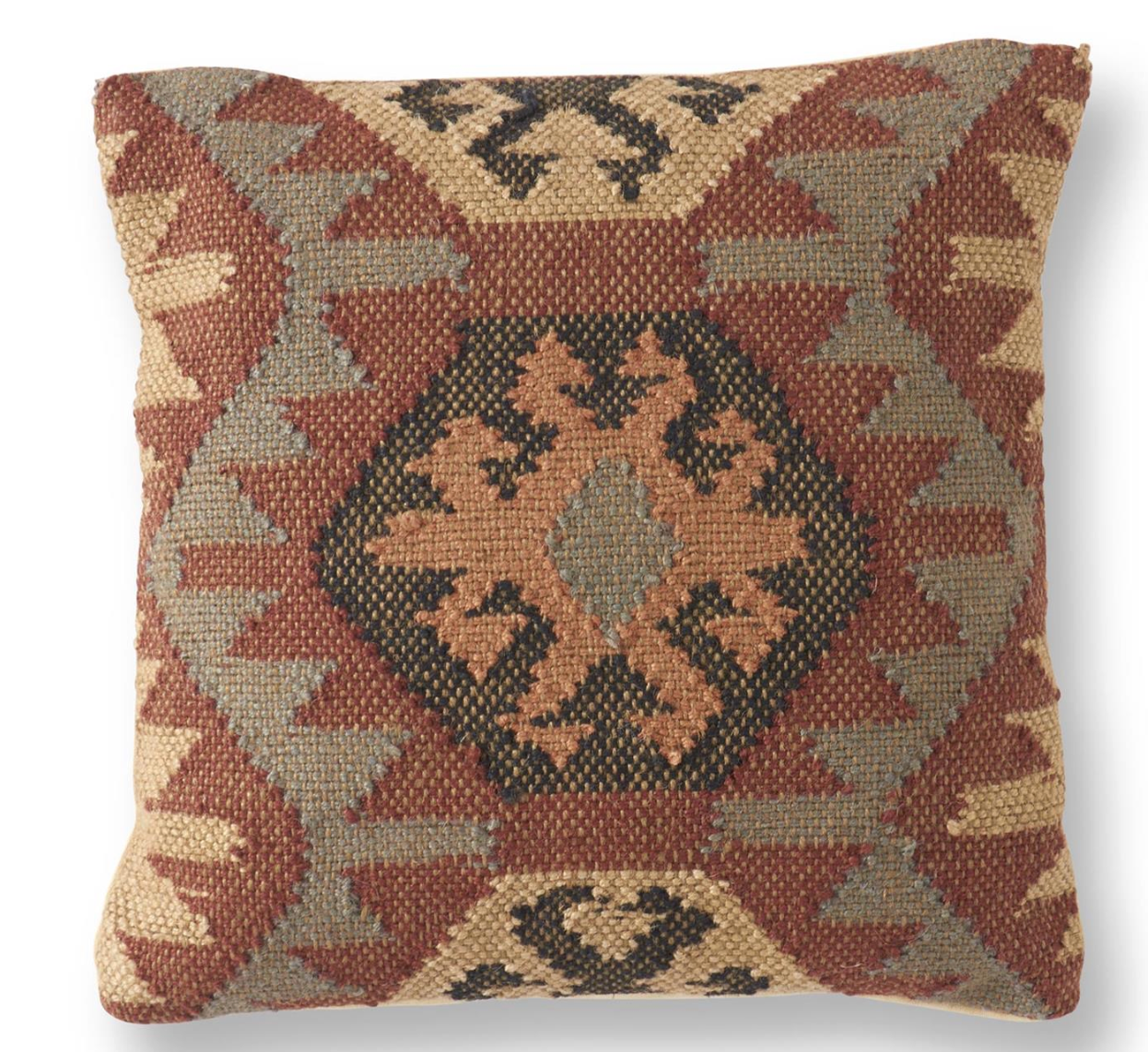 18 Inch Square Kilim Pillow w/Aztec Hexagon
