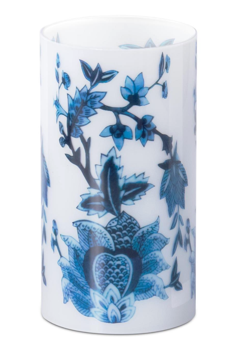 7.75 Inch Navy Blue & White Chinoiserie Glass Cylinder Candle Slip Cove